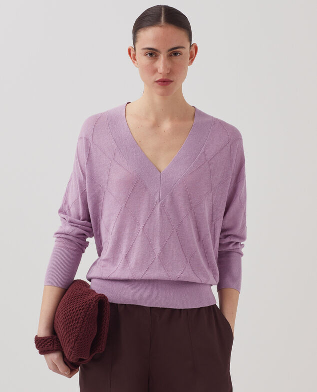 Long-sleeve V-neck jumper J720 lavender herb