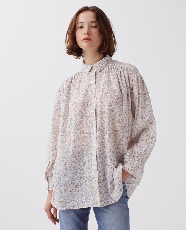 Pleated cotton blouse H613 fleurette blue