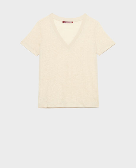 SARAH - Linen V-neck t-shirt 0300 castle wall 3ste082f05