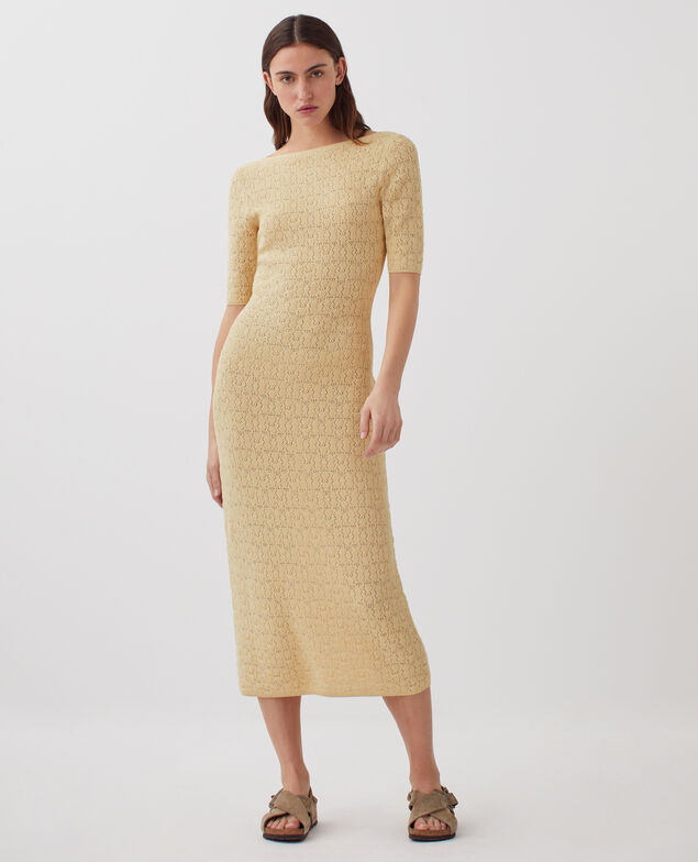 Textured cotton crochet maxi dress J300 natural