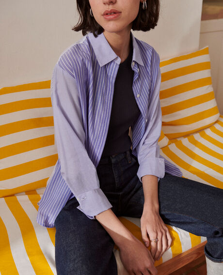 Cotton shirt with high-low hem 0622 blue medium stripes 3ssh038c21