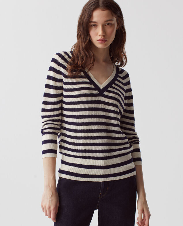 Linen V-neck jumper H693 thin baritone