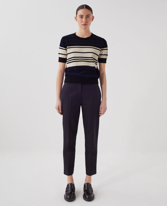 Short-sleeve cotton jumper J695 st ecru navy