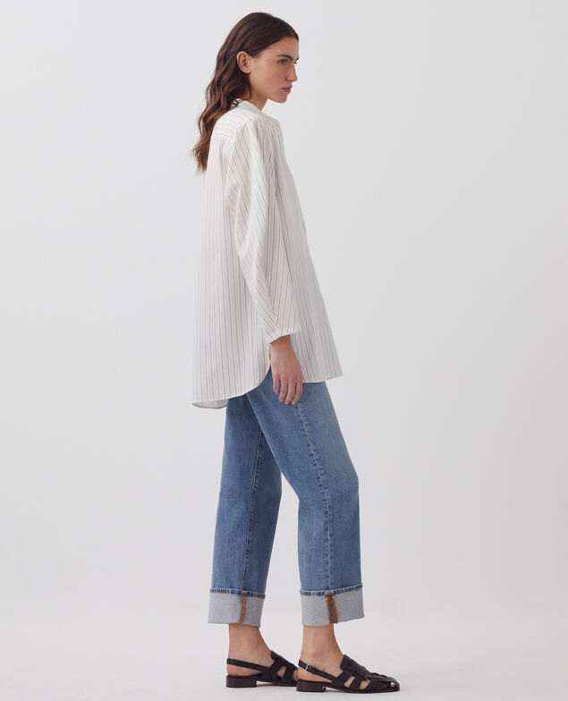 Oversize silky cotton shirt J011 st white kaki