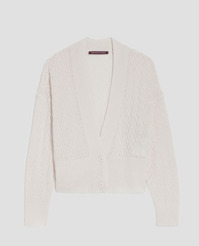 Linen V-neck cardigan H303 white swan