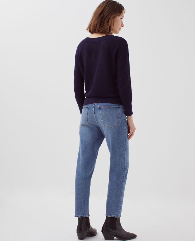 Linen V-neck jumper H694 baritone blue
