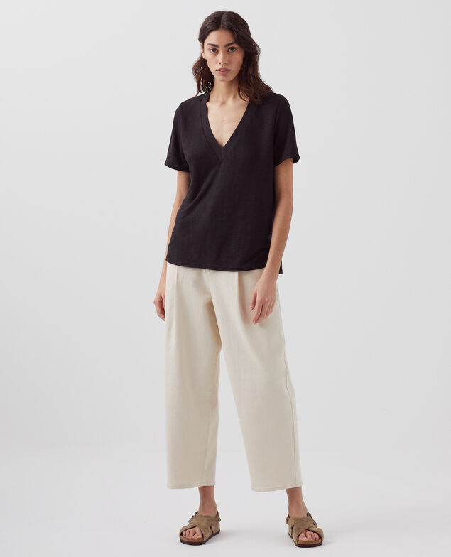 SARAH - Linen V-neck t-shirt H091 black beauty