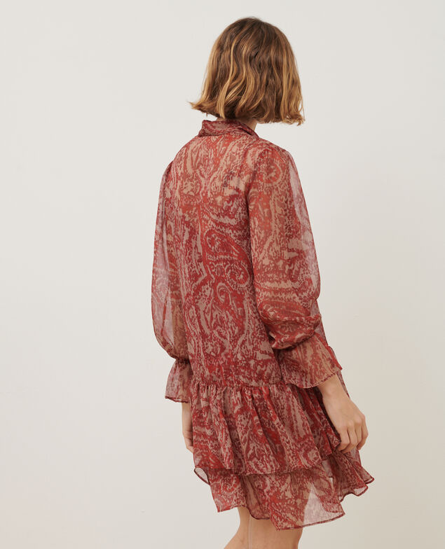 Silky mini dress A182 print ikat wine