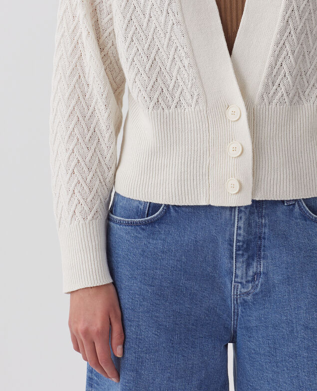 Linen V-neck cardigan H303 white swan