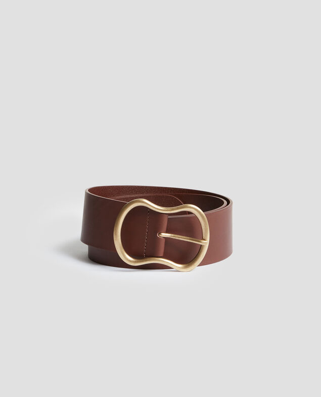 Wide leather belt I380 bitter chocolate