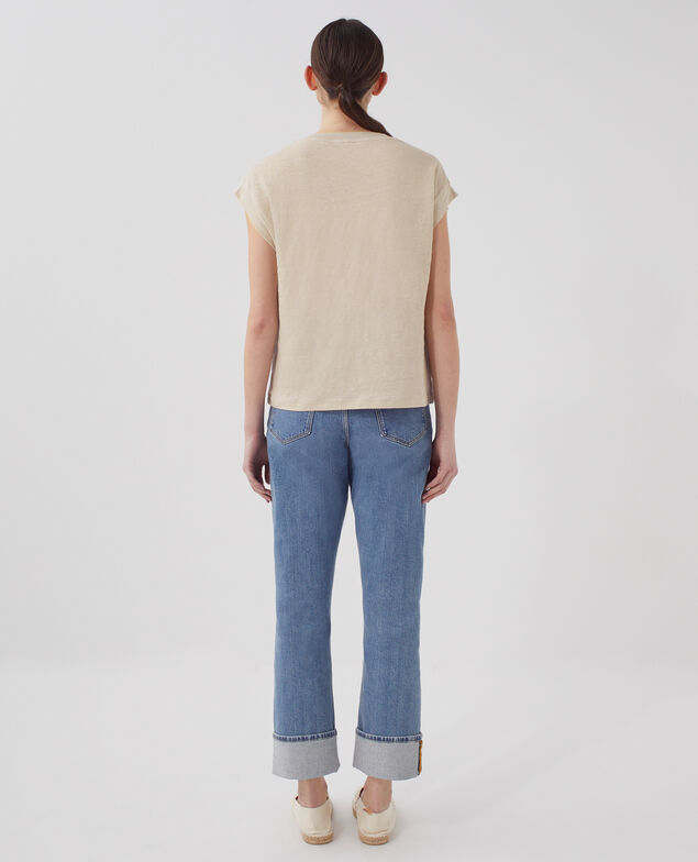 KARO - Boxy linen t-shirt J020 beige lining
