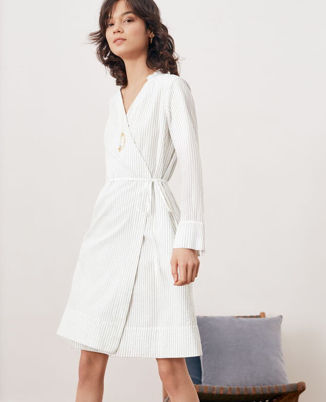 Striped wrapover dress Off white/navy stripes