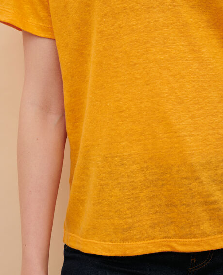 SARAH - Linen V-neck t-shirt 23 orange Locmelar