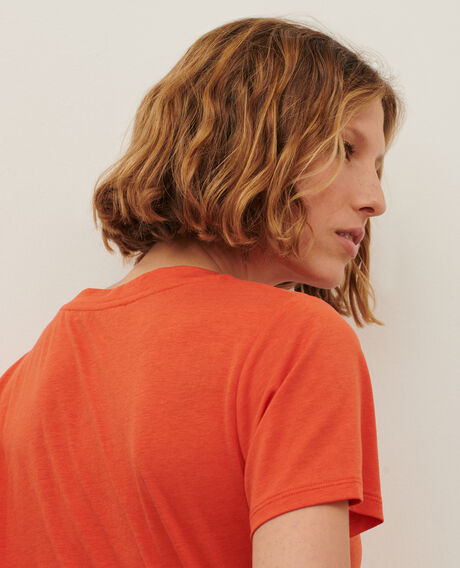 LÉA - Loose V-neck t-shirt 0250 tiger lily orange Paberne