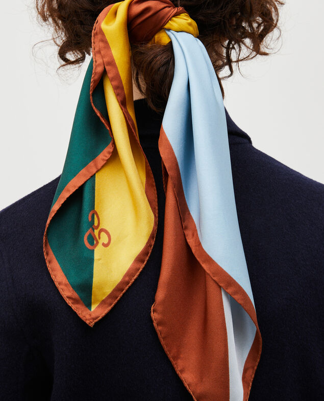 Square scarf in multi-coloured silk Lemon curry