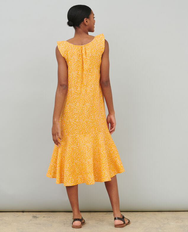 Flared linen dress 91 print orange