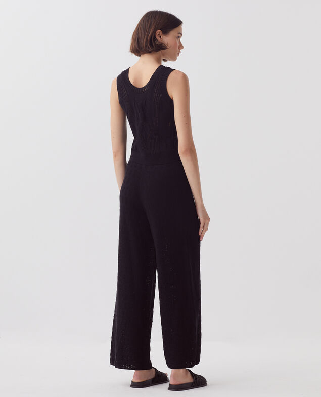Textured cotton crochet wide leg trousers H091 black beauty