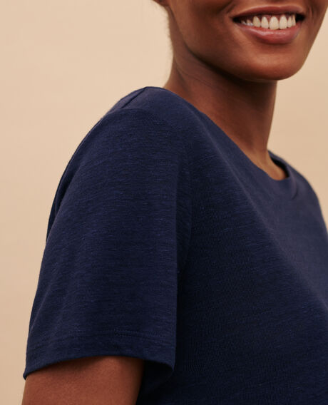 AMANDINE - linen round neck t-shirt 68 blue 2ste055f05