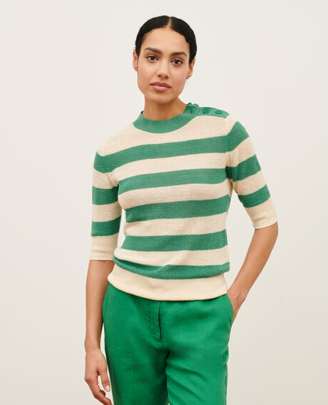 Short-sleeve linen jumper 0551 pine green stripes 3sju093l01