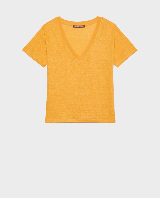 SARAH - Linen V-neck t-shirt 23 orange
