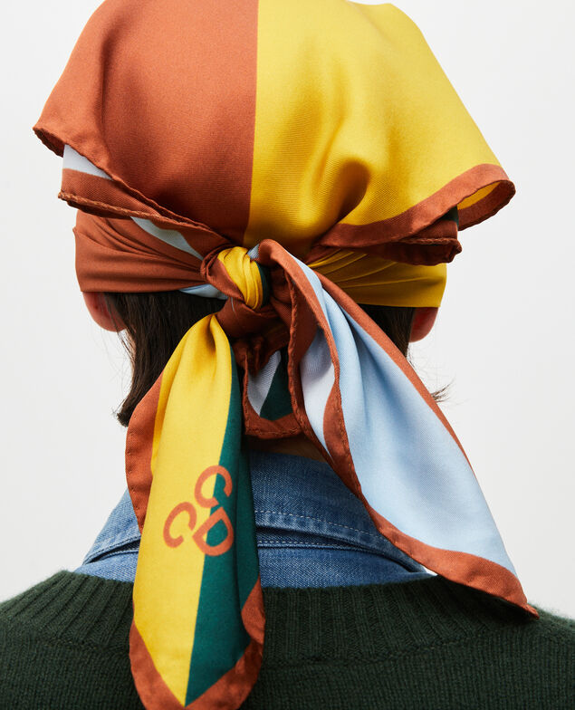 Square scarf in multi-coloured silk Lemon curry