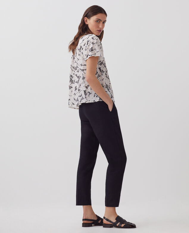 Short-sleeve silky blouse J301 flower camo ecru
