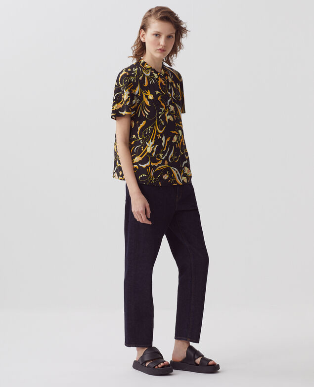 Short-sleeve fluid blouse H094 delicate fl black2
