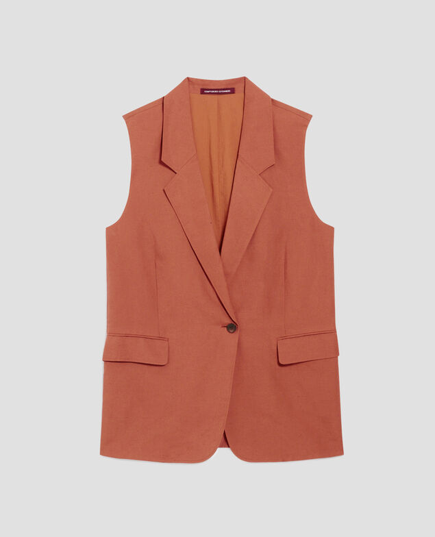 Sleeveless blazer H350 amber brown