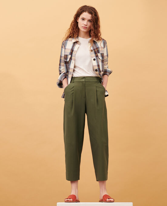 PEGGY - Jersey twill trousers 0571 THYME GREEN