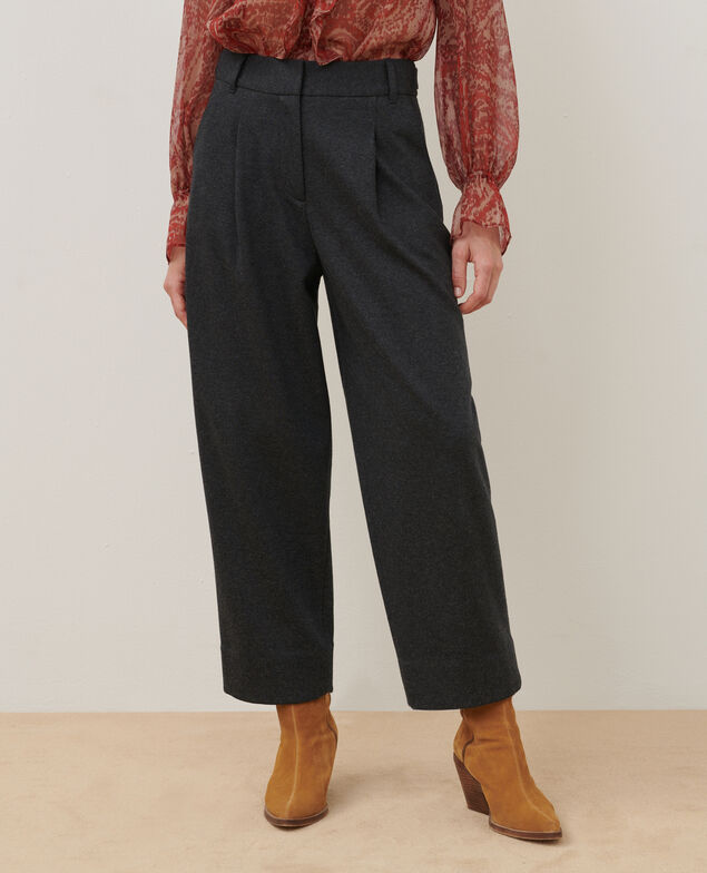 PEGGY - Wool blend carrot trousers A081 solid dark grey 3wpj020w31