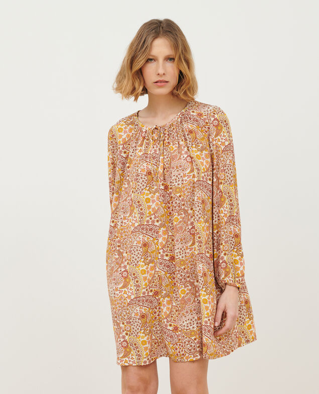 Silky printed dress A323 paisley afterglow