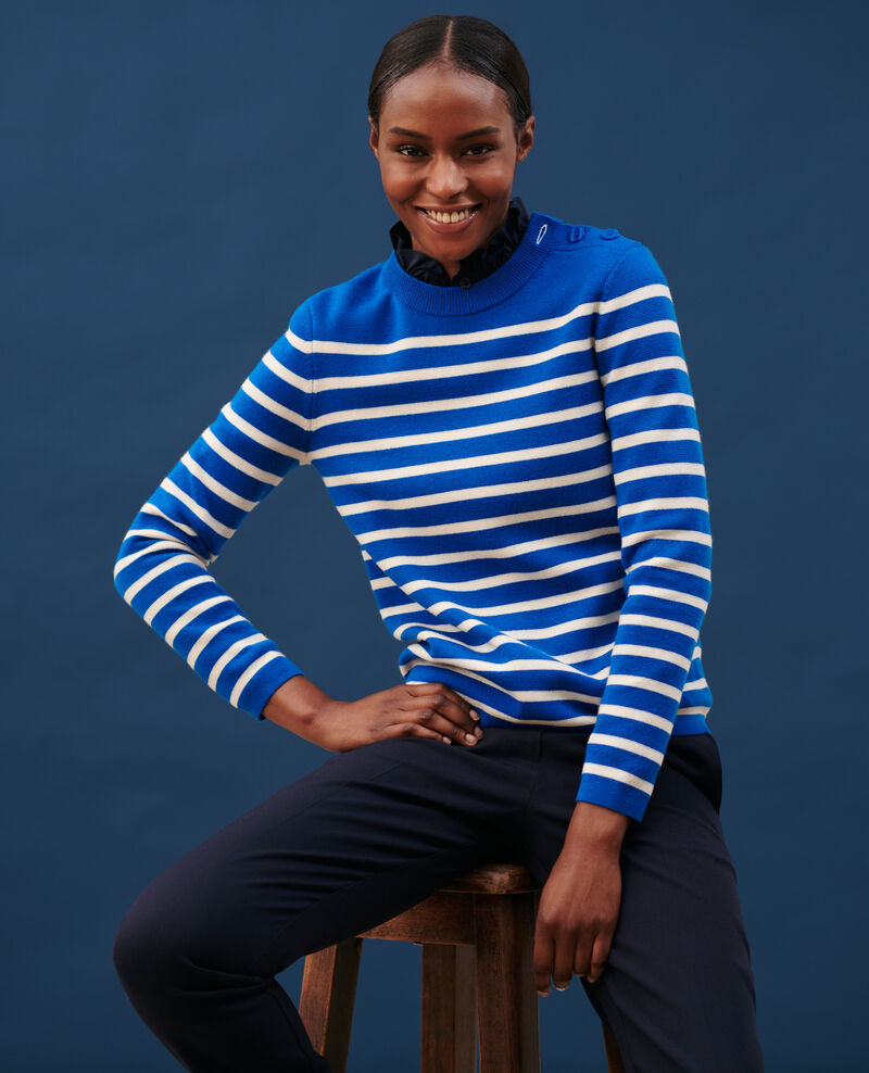 MADDY - Striped merino wool jumper 84 stripe blue Liselle