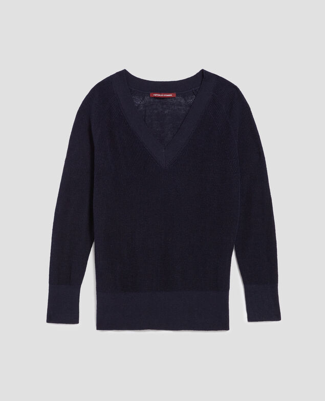 Linen V-neck jumper H694 baritone blue