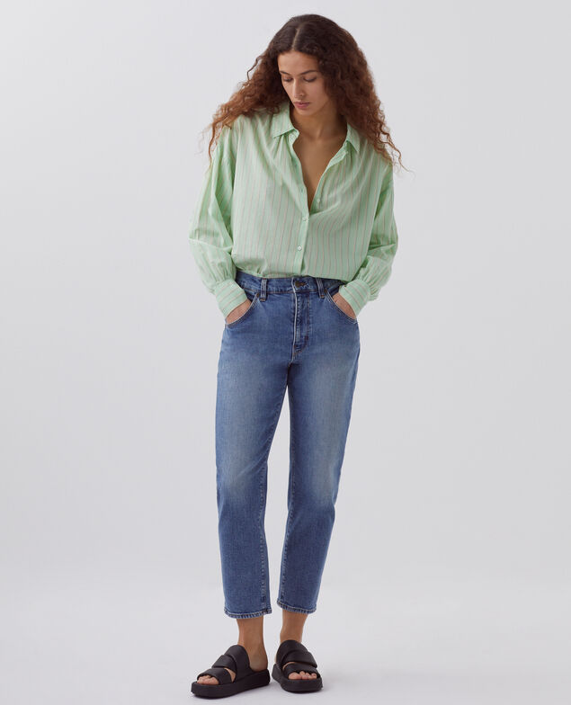 Cotton tunic shirt 0511 green stripe