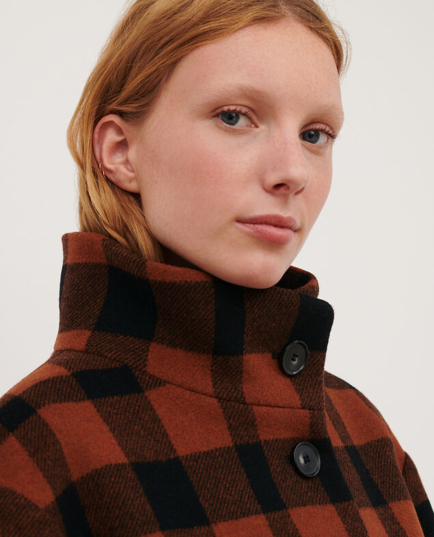 Wool blend short coat 8861 29 darkorange check