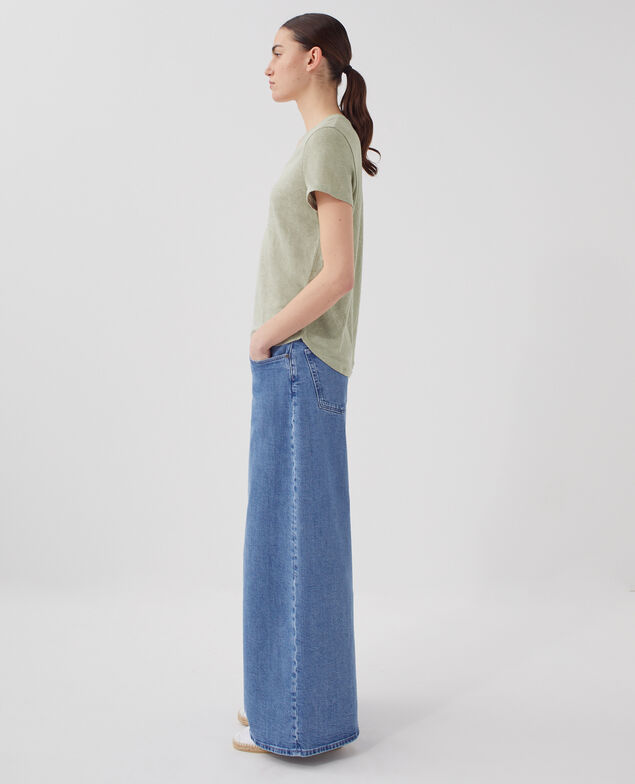 SARAH - Linen V-neck t-shirt U520 green
