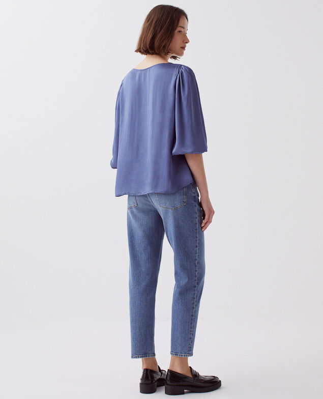 Floaty 3/4-length sleeve blouse I640 gray blue