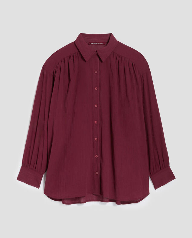 Pleated cotton blouse J750 burgundy