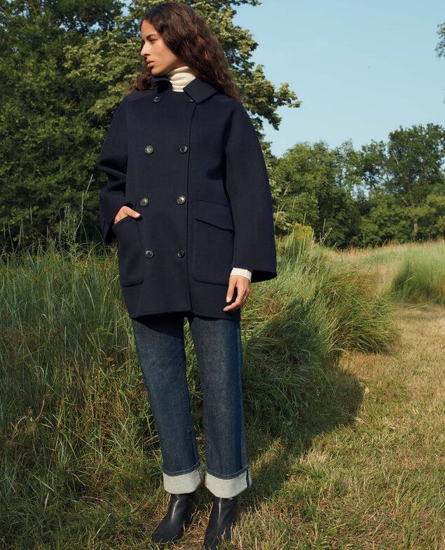 Double-faced wool and cashmere pea coat 8841 69 navy 3wco021w02