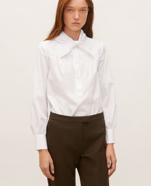  Cotton blouse with removable neck tie Brilliant white