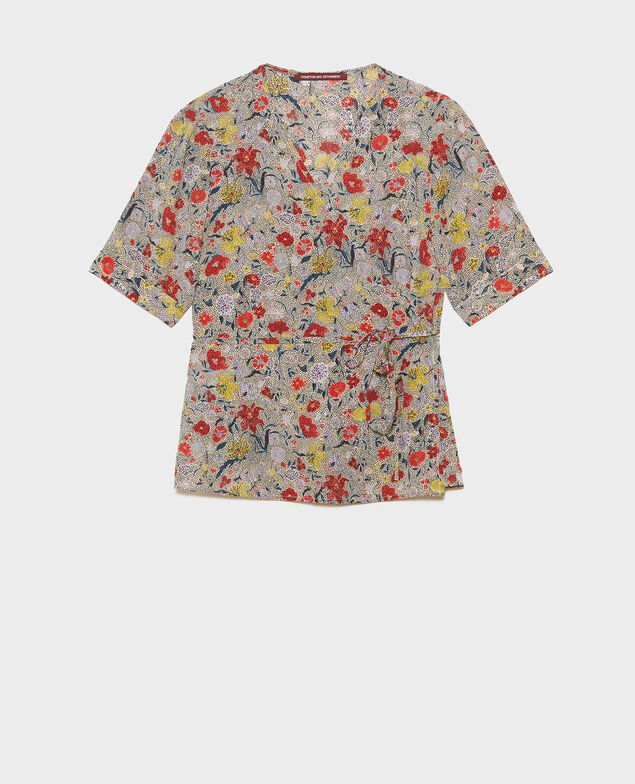  Floral silk wrap blouse Print eden cream