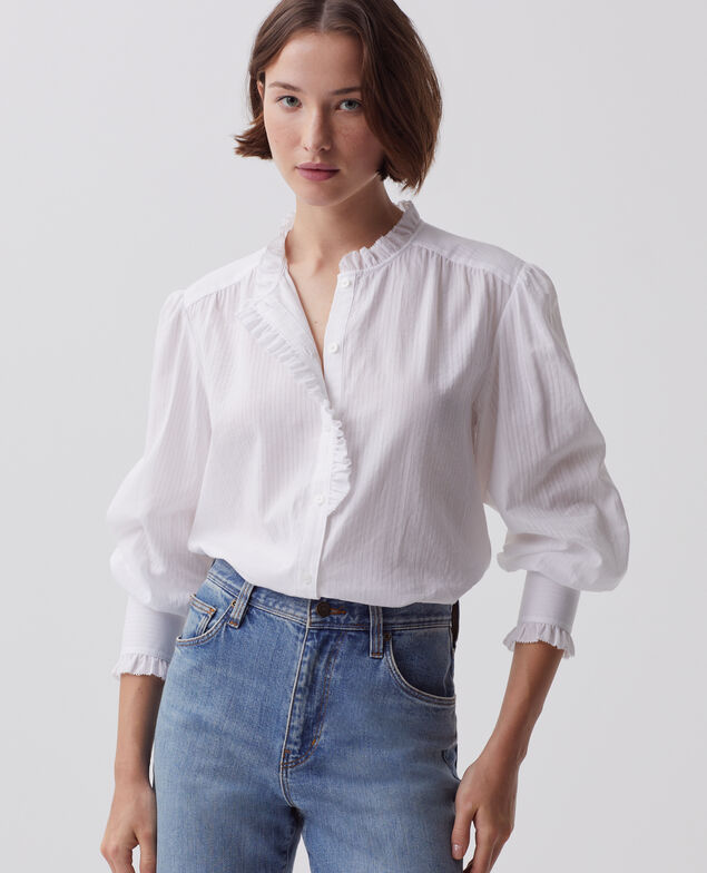 Long-sleeve cotton shirt H013 gardenia