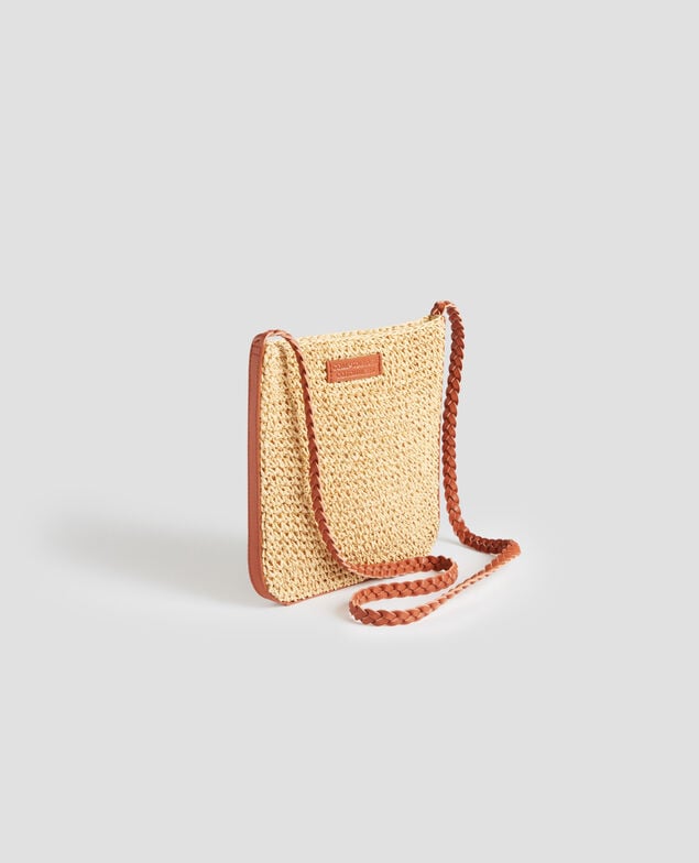 Small raffia bag with shoulder strap