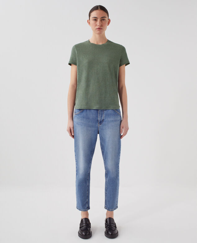 AMANDINE: linen round neck t-shirt U570 olive