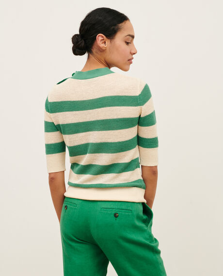 Short-sleeve linen jumper 0551 pine green stripes 3sju093l01