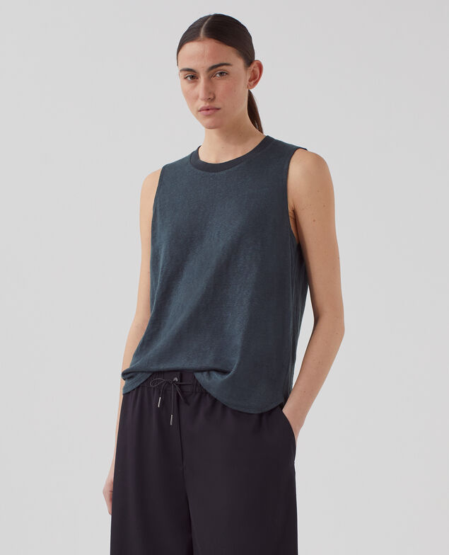 MARCELLE - Linen tank top J690 blueberry