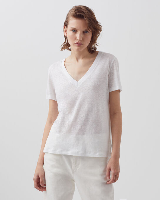 SARAH - Linen V-neck t-shirt 4235 OPTICAL WHITE