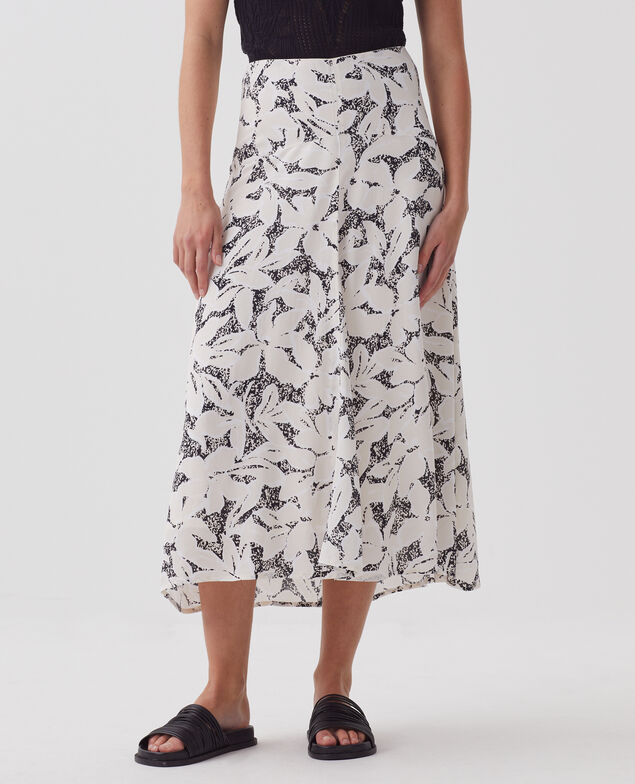 Silky asymmetric maxi skirt J301 flower camo ecru
