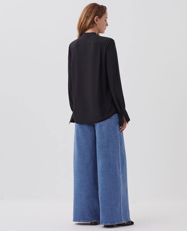Long-sleeve silky shirt H695 night sky