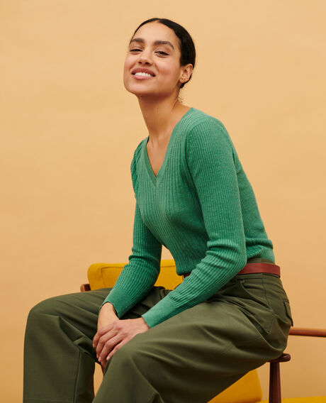 Textured linen jumper 0542 pine green 3sju191l01